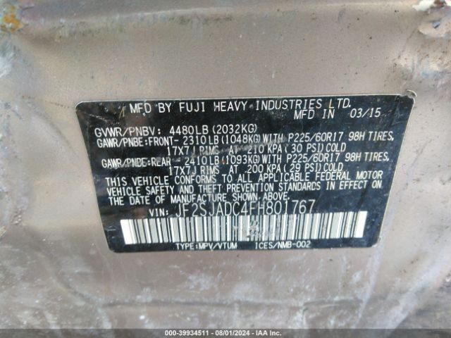 Photo 8 VIN: JF2SJADC4FH801767 - SUBARU FORESTER 