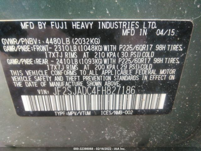 Photo 8 VIN: JF2SJADC4FH827186 - SUBARU FORESTER 