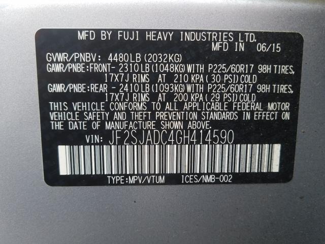 Photo 9 VIN: JF2SJADC4GH414590 - SUBARU FORESTER 2 