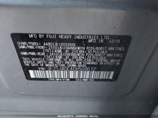 Photo 8 VIN: JF2SJADC4GH508632 - SUBARU FORESTER 