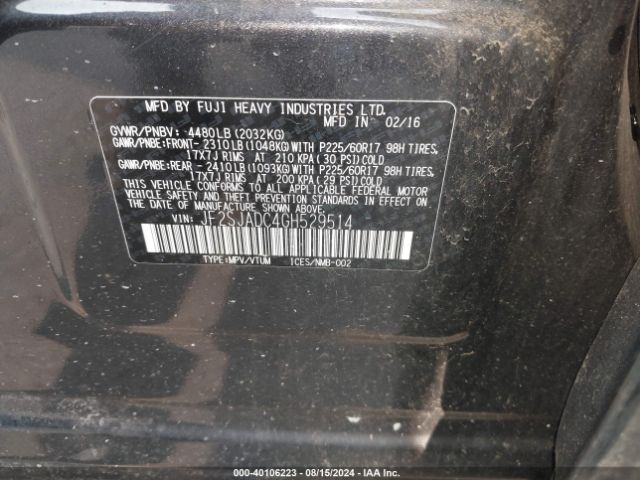 Photo 8 VIN: JF2SJADC4GH529514 - SUBARU FORESTER 