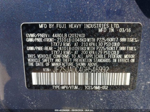 Photo 8 VIN: JF2SJADC4GH546992 - SUBARU FORESTER 