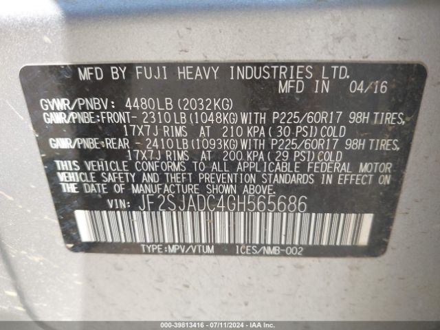 Photo 8 VIN: JF2SJADC4GH565686 - SUBARU FORESTER 