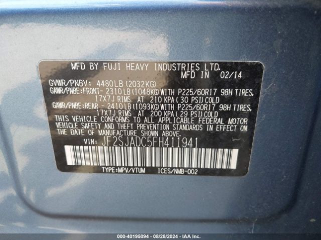 Photo 8 VIN: JF2SJADC5FH411941 - SUBARU FORESTER 