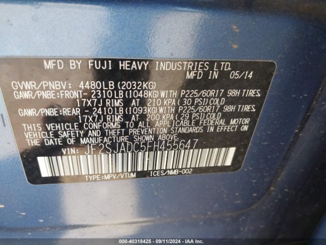 Photo 8 VIN: JF2SJADC5FH455647 - SUBARU FORESTER 