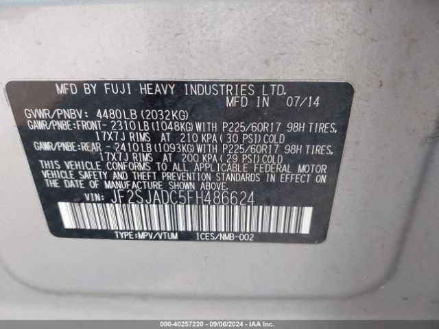 Photo 8 VIN: JF2SJADC5FH486624 - SUBARU FORESTER 