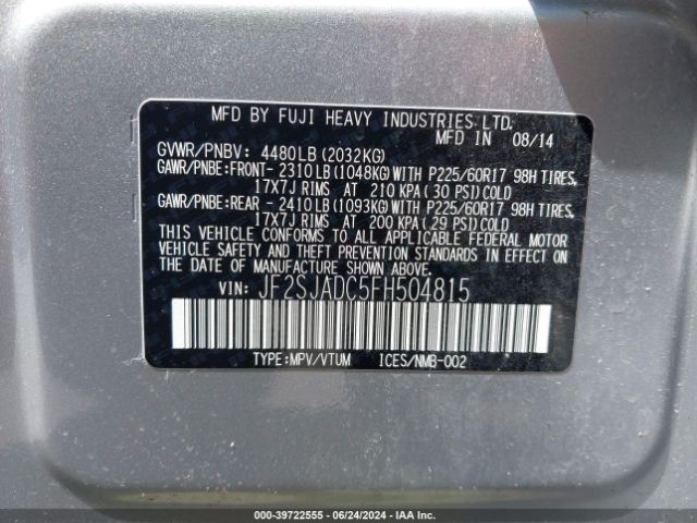 Photo 8 VIN: JF2SJADC5FH504815 - SUBARU FORESTER 