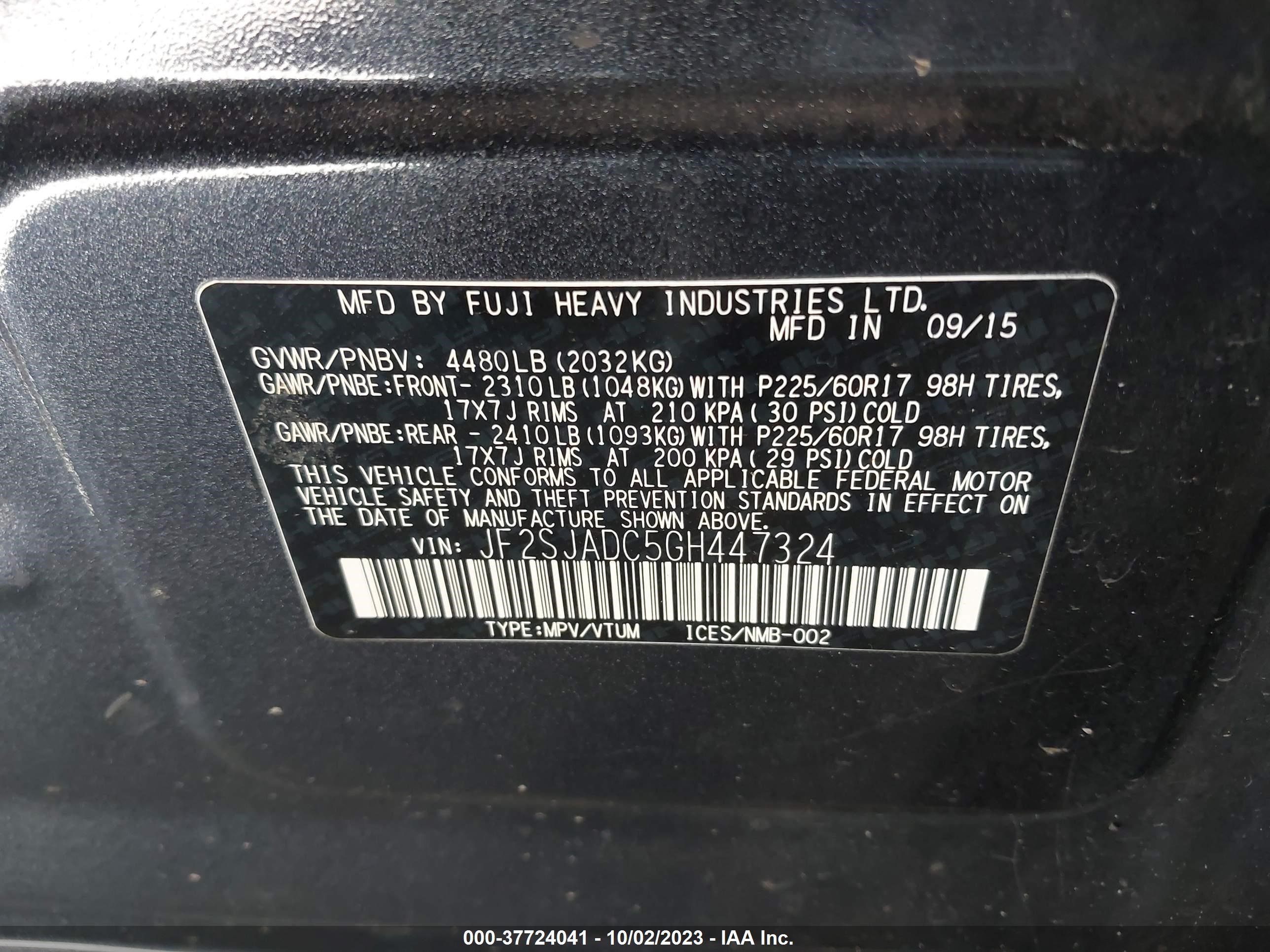 Photo 8 VIN: JF2SJADC5GH447324 - SUBARU FORESTER 