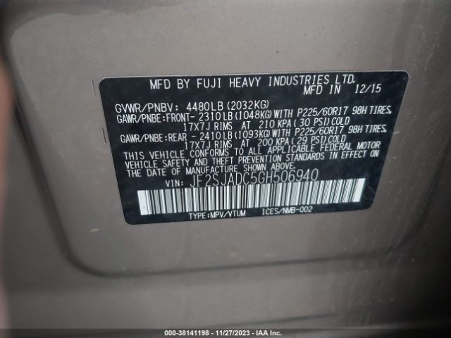 Photo 8 VIN: JF2SJADC5GH506940 - SUBARU FORESTER 