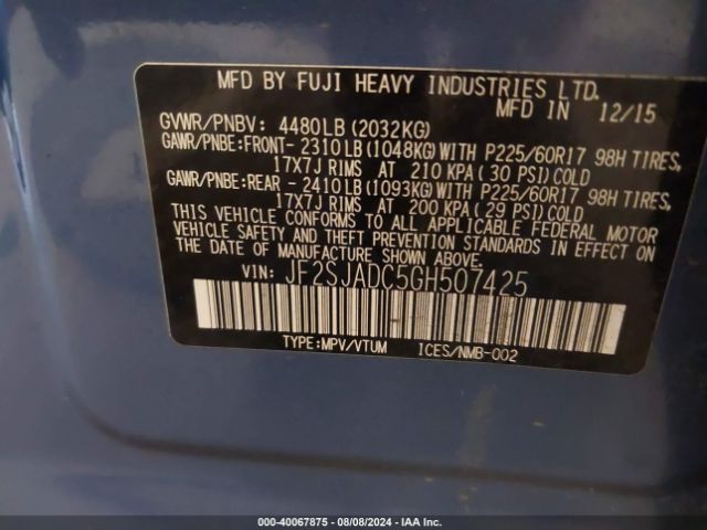 Photo 8 VIN: JF2SJADC5GH507425 - SUBARU FORESTER 