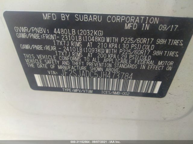 Photo 8 VIN: JF2SJADC5JH473784 - SUBARU FORESTER 