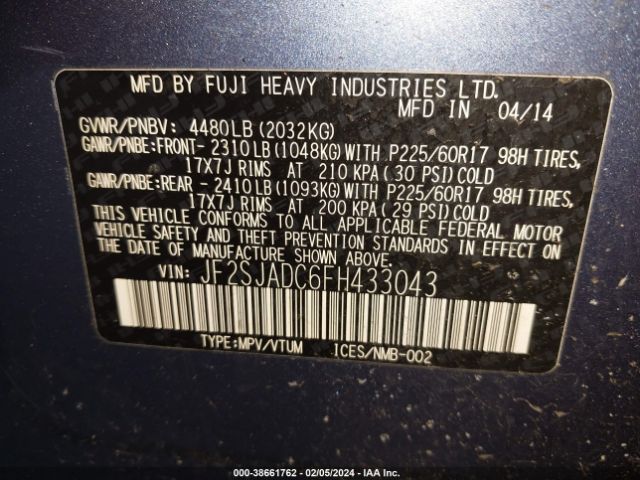 Photo 8 VIN: JF2SJADC6FH433043 - SUBARU FORESTER 