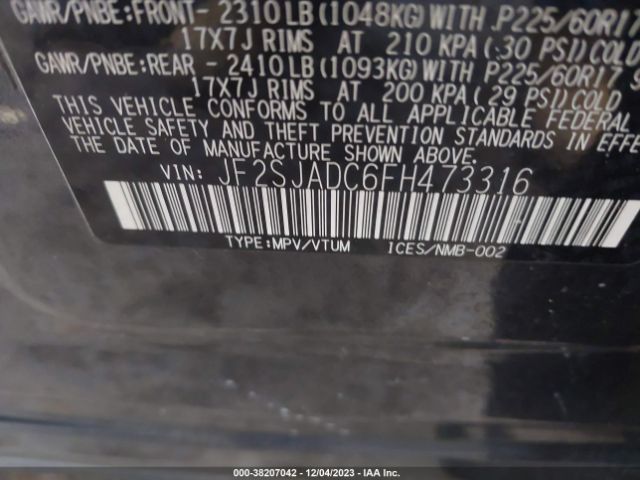 Photo 8 VIN: JF2SJADC6FH473316 - SUBARU FORESTER 