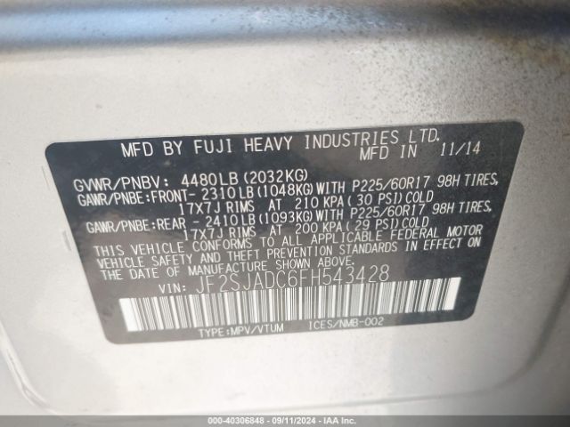 Photo 8 VIN: JF2SJADC6FH543428 - SUBARU FORESTER 