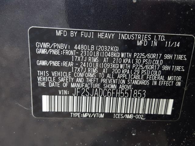 Photo 9 VIN: JF2SJADC6FH551853 - SUBARU FORESTER 2 