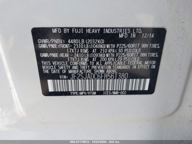 Photo 8 VIN: JF2SJADC6FH561380 - SUBARU FORESTER 