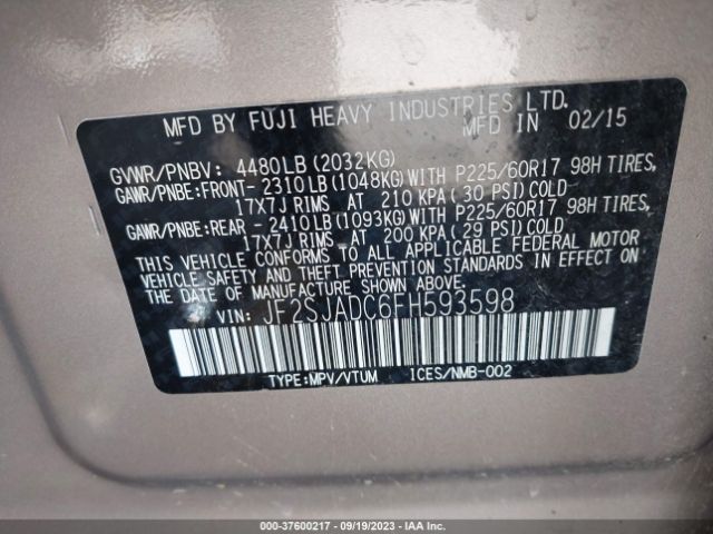 Photo 8 VIN: JF2SJADC6FH593598 - SUBARU FORESTER 