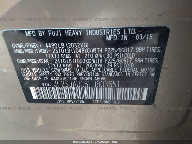 Photo 8 VIN: JF2SJADC6FH803651 - SUBARU FORESTER 