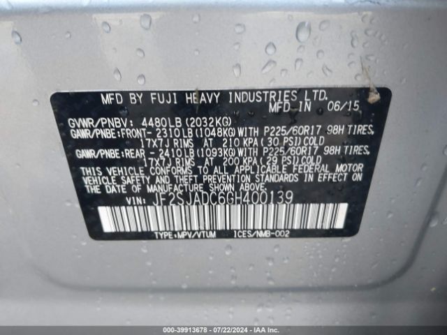 Photo 8 VIN: JF2SJADC6GH400139 - SUBARU FORESTER 