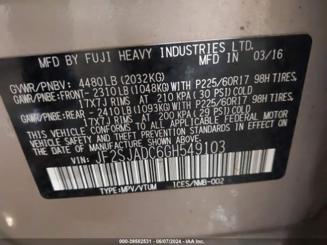 Photo 8 VIN: JF2SJADC6GH549103 - SUBARU FORESTER 