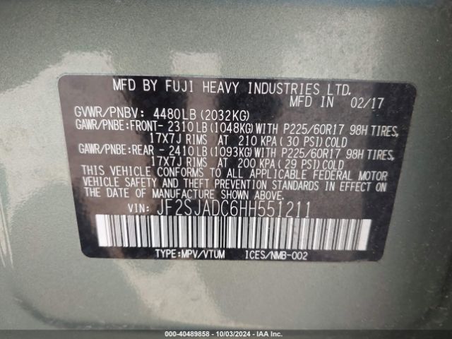 Photo 8 VIN: JF2SJADC6HH551211 - SUBARU FORESTER 