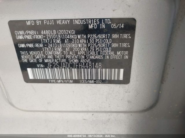 Photo 8 VIN: JF2SJADC7FH448148 - SUBARU FORESTER 