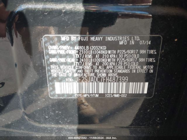 Photo 8 VIN: JF2SJADC7FH487399 - SUBARU FORESTER 