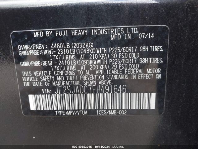 Photo 8 VIN: JF2SJADC7FH491646 - SUBARU FORESTER 