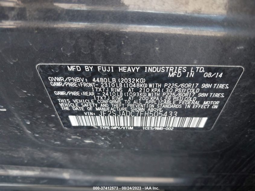 Photo 8 VIN: JF2SJADC7FH505433 - SUBARU FORESTER 