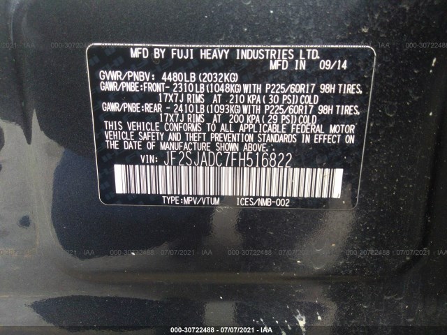 Photo 8 VIN: JF2SJADC7FH516822 - SUBARU FORESTER 