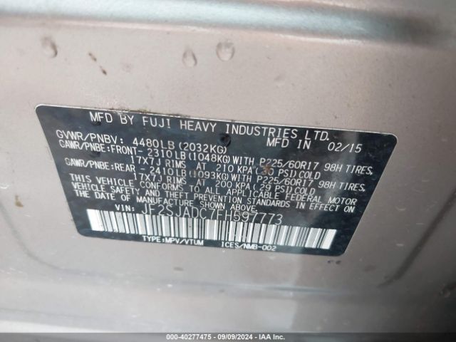 Photo 8 VIN: JF2SJADC7FH597773 - SUBARU FORESTER 