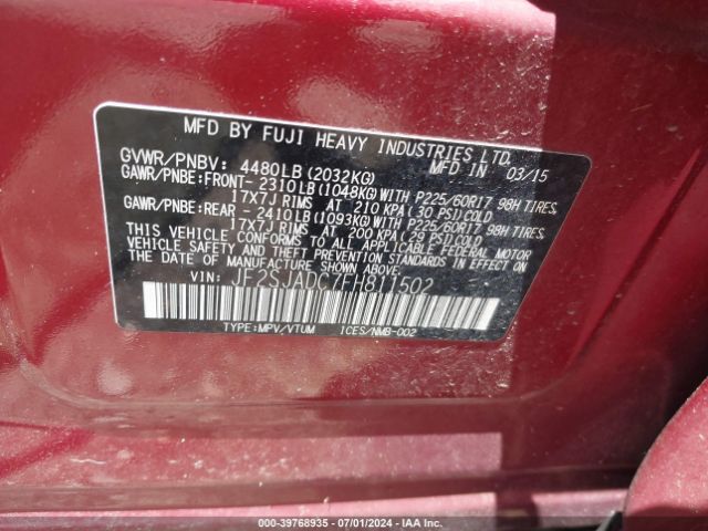 Photo 8 VIN: JF2SJADC7FH811502 - SUBARU FORESTER 