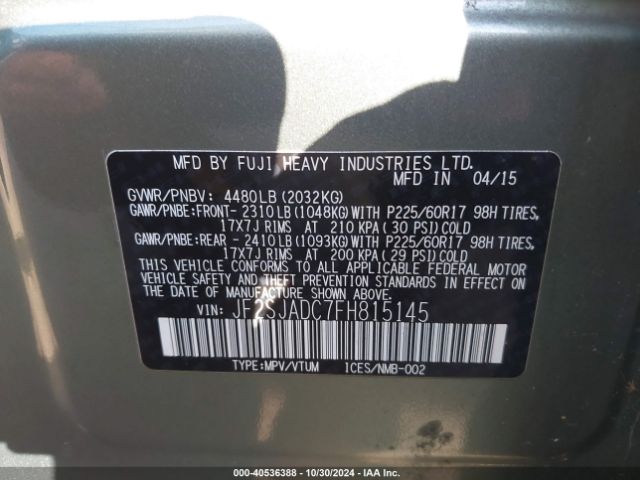 Photo 8 VIN: JF2SJADC7FH815145 - SUBARU FORESTER 