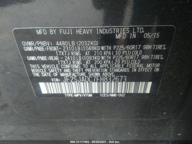 Photo 8 VIN: JF2SJADC7FH832673 - SUBARU FORESTER 