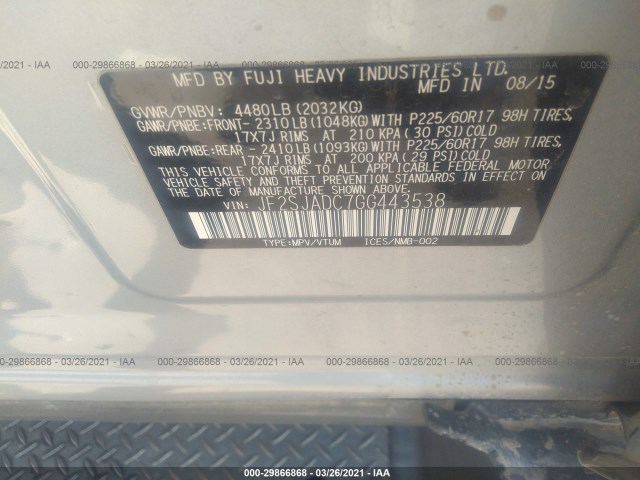 Photo 8 VIN: JF2SJADC7GG443538 - SUBARU FORESTER 