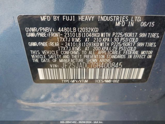 Photo 8 VIN: JF2SJADC7GH400845 - SUBARU FORESTER 