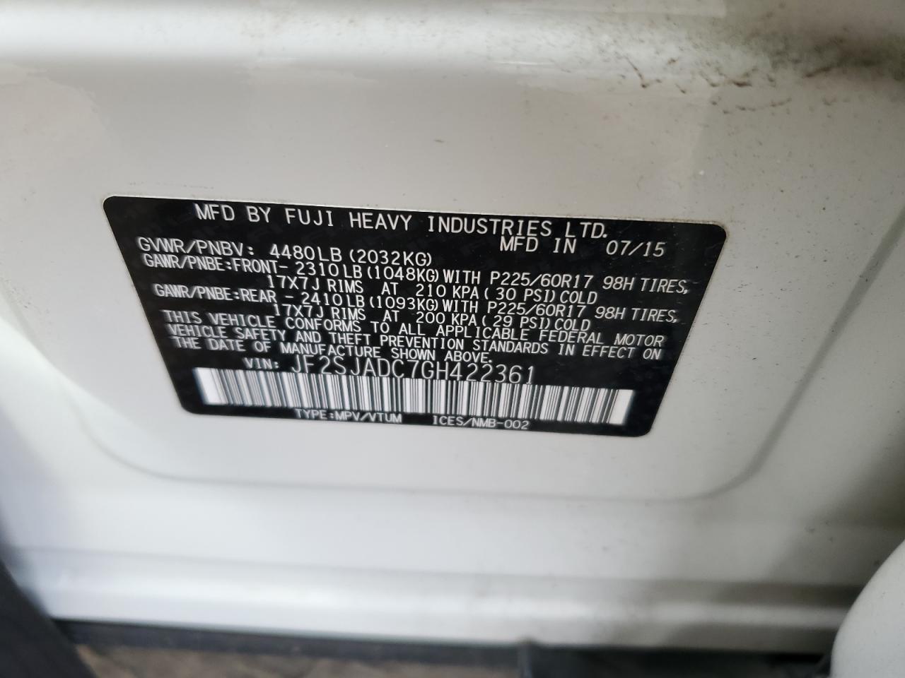 Photo 13 VIN: JF2SJADC7GH422361 - SUBARU FORESTER 