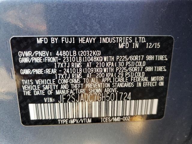 Photo 9 VIN: JF2SJADC7GH501724 - SUBARU FORESTER 2 