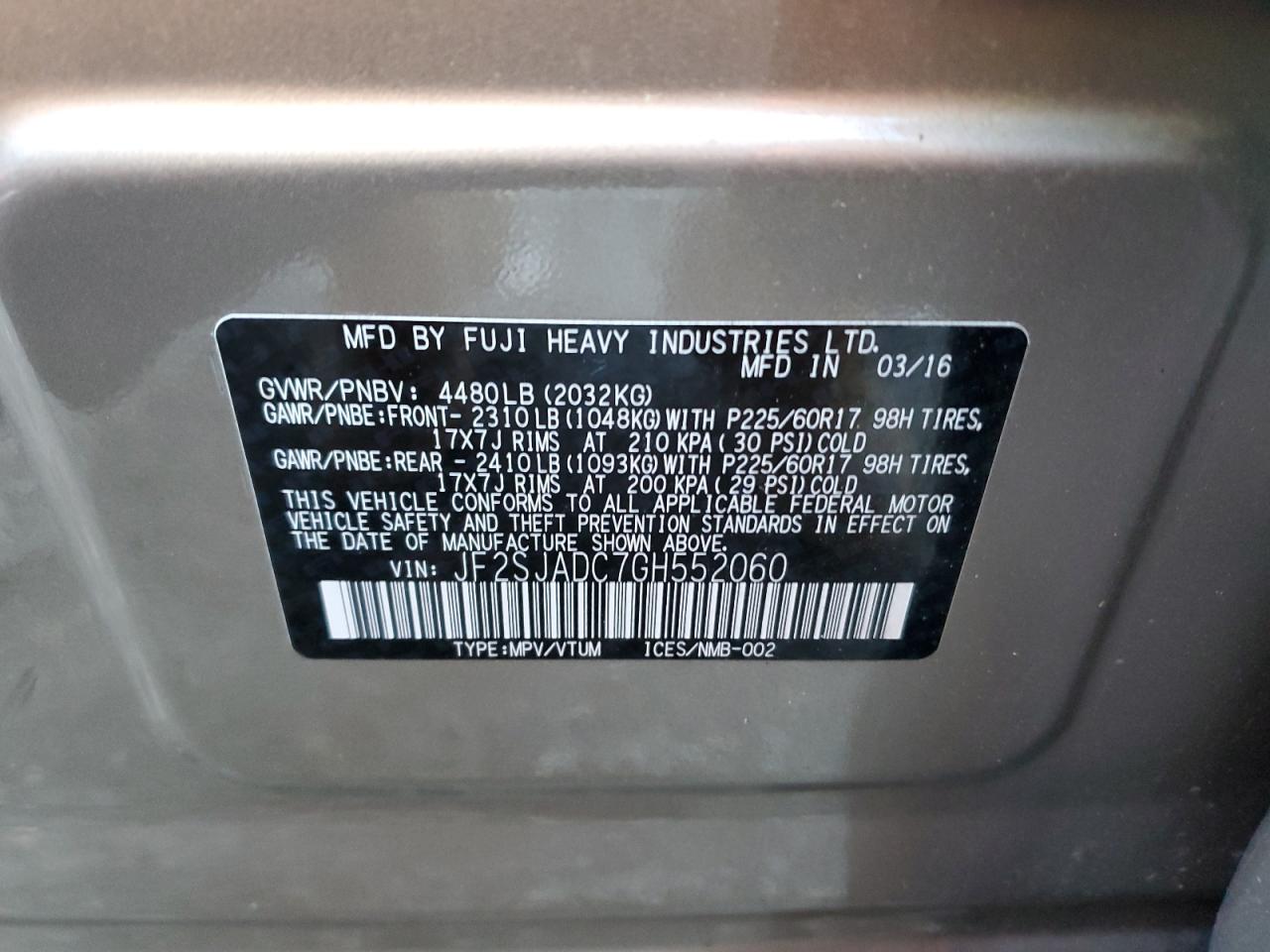 Photo 12 VIN: JF2SJADC7GH552060 - SUBARU FORESTER 