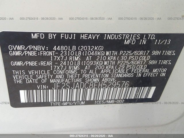 Photo 8 VIN: JF2SJADC8EH529576 - SUBARU FORESTER 