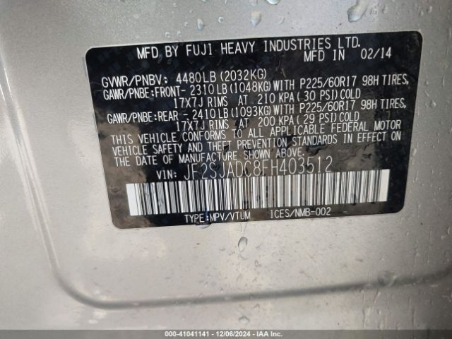 Photo 8 VIN: JF2SJADC8FH403512 - SUBARU FORESTER 