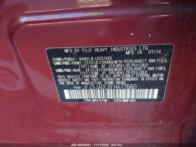 Photo 8 VIN: JF2SJADC8FH477660 - SUBARU FORESTER 