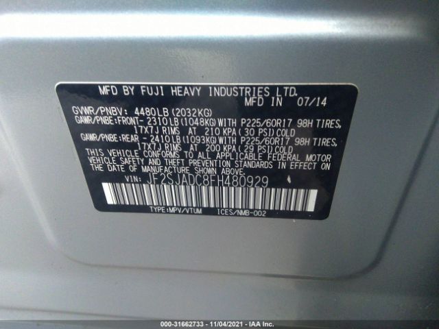 Photo 8 VIN: JF2SJADC8FH480929 - SUBARU FORESTER 