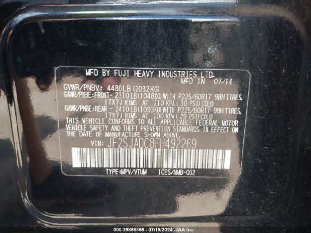 Photo 8 VIN: JF2SJADC8FH492269 - SUBARU FORESTER 