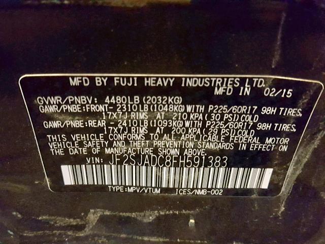 Photo 9 VIN: JF2SJADC8FH591383 - SUBARU FORESTER 2 