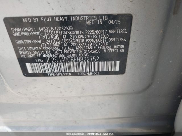 Photo 8 VIN: JF2SJADC8FH822752 - SUBARU FORESTER 