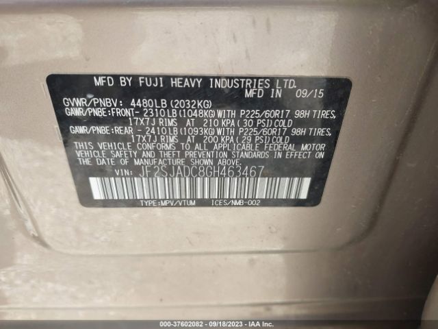 Photo 8 VIN: JF2SJADC8GH463467 - SUBARU FORESTER 