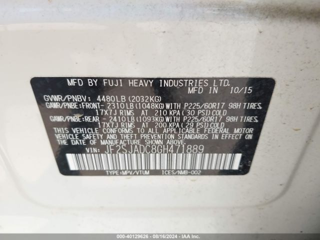 Photo 8 VIN: JF2SJADC8GH471889 - SUBARU FORESTER 