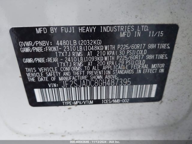 Photo 8 VIN: JF2SJADC8GH487395 - SUBARU FORESTER 