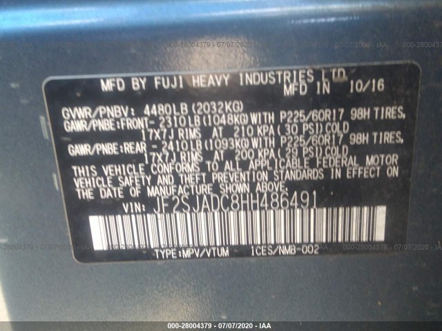 Photo 8 VIN: JF2SJADC8HH486491 - SUBARU FORESTER 